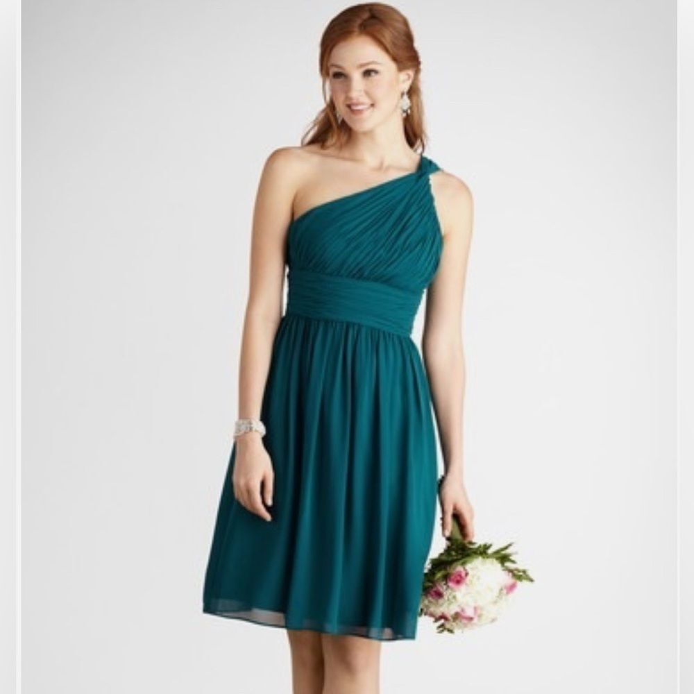 Donna Morgan Teal One-Shoulder Formal Chiffon Rhea Dress Size 10